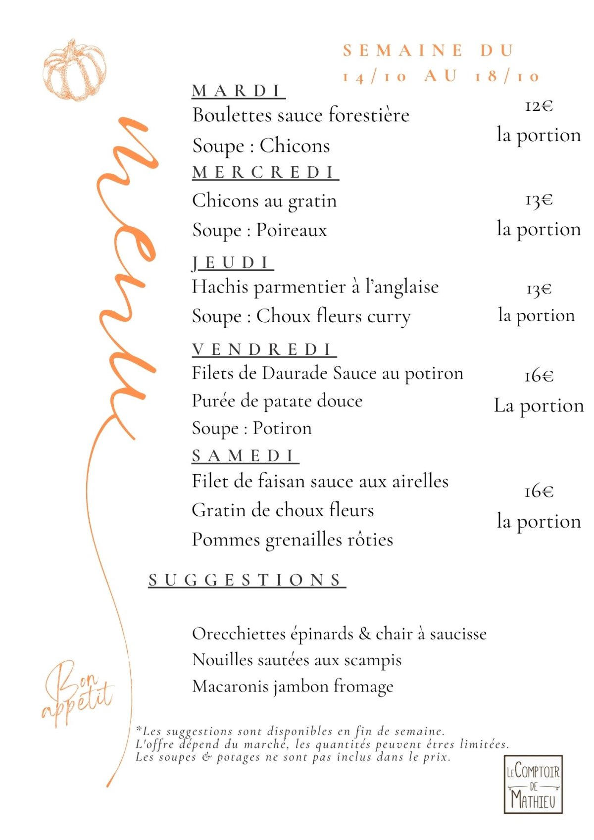 Menu de la semaine du 9 septembre 2025 au 13 septembre 2025 Menu de la semaine du 9 septembre 2025 au 13 septembre 2025