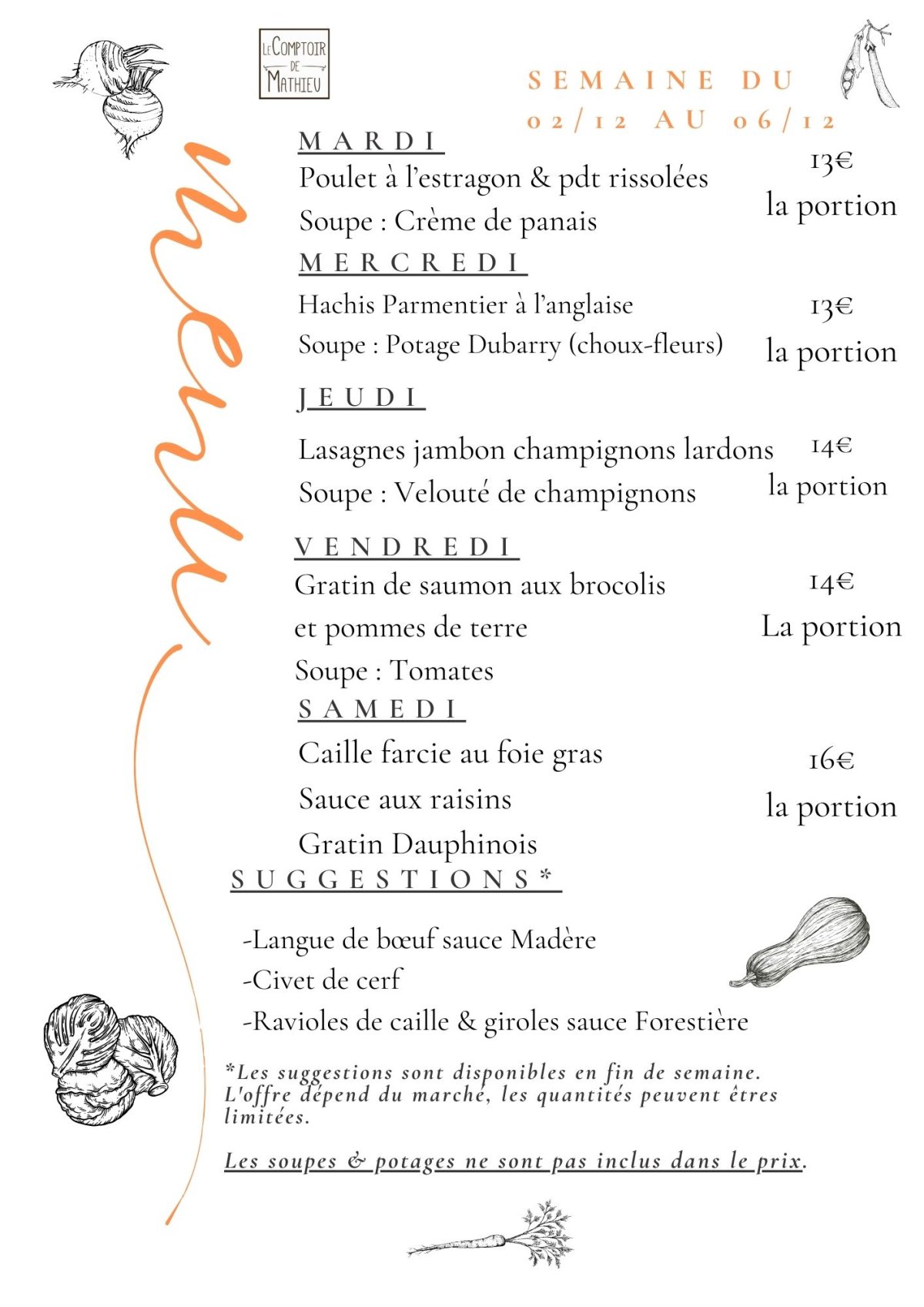 Menu de la semaine du 9 septembre 2025 au 13 septembre 2025