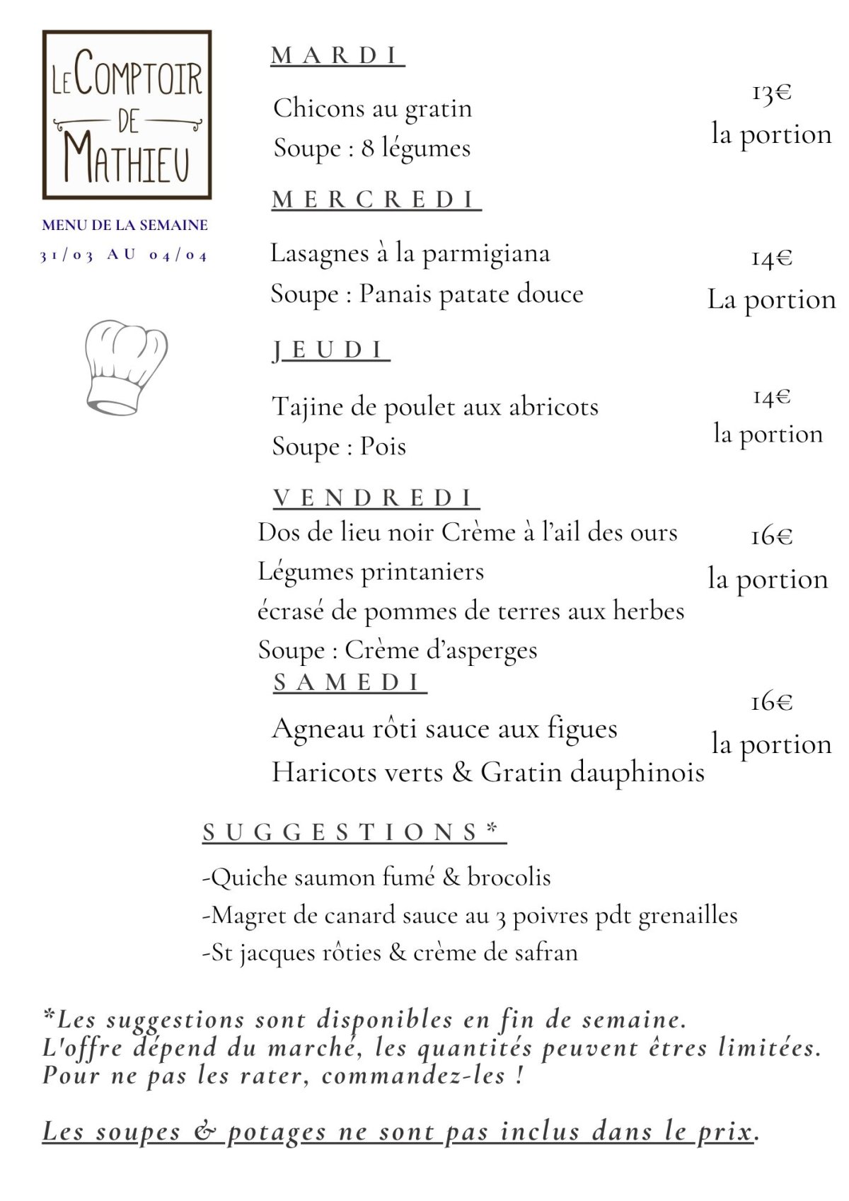 Menu de la semaine du 9 septembre 2025 au 13 septembre 2025