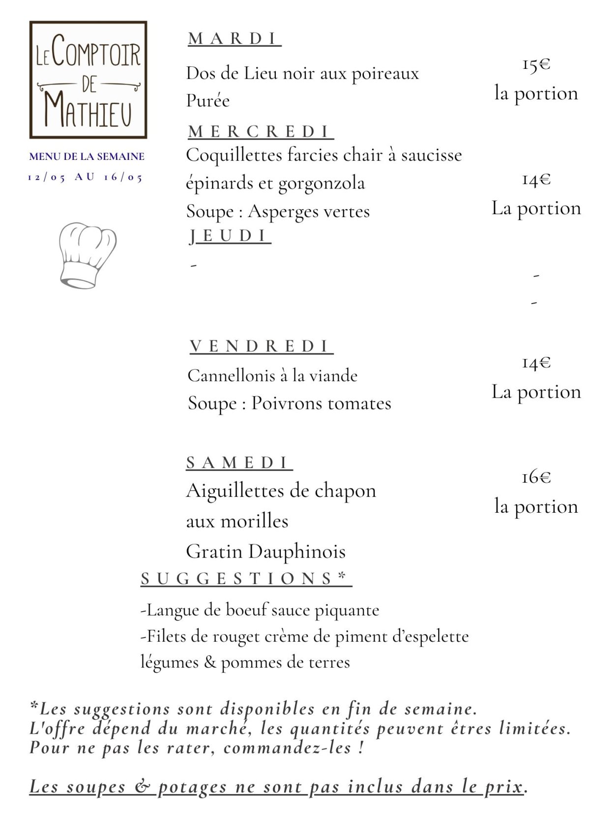 Menu de la semaine du 9 septembre 2025 au 13 septembre 2025