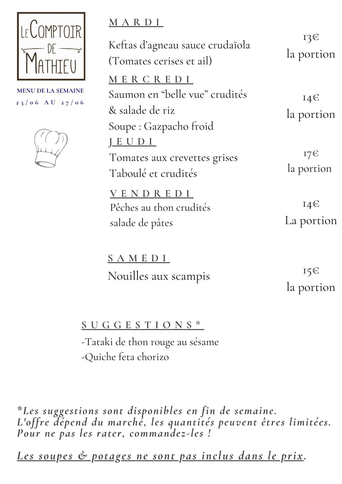 Menu de la semaine du 9 septembre 2025 au 13 septembre 2025